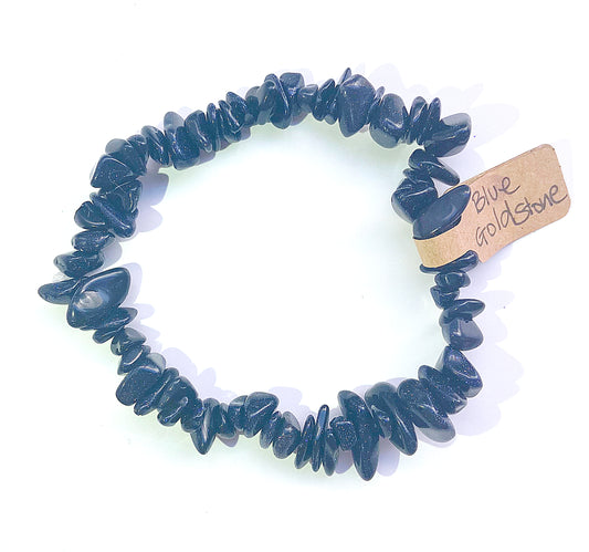 Blue Goldstone Chip Bead Bracelet