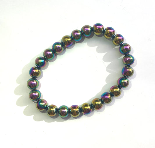 Rainbow Hematite 8mm Round Bead Bracelet