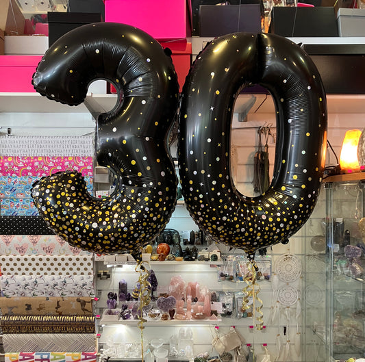 Number Balloon - Black w/Gold