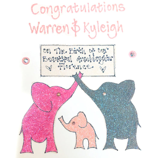 Personalised Large Card - Baby - Elephant Family