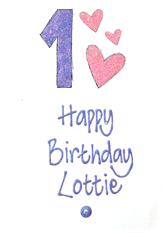 Personalised Medium Card - Hearts & Age at Top