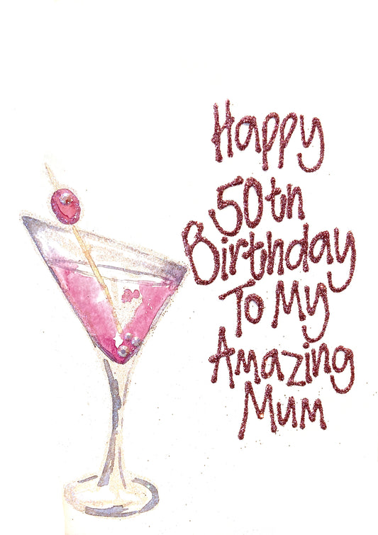 Medium Personalised Birthday Card - Pink Lady Cocktail