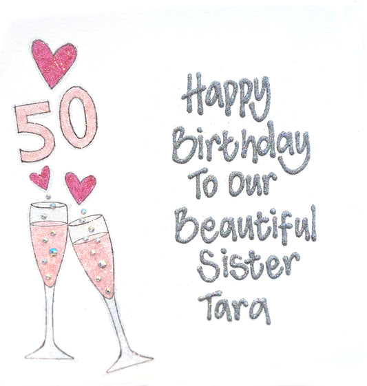 Small Personalised Card - Cheers with Hearts