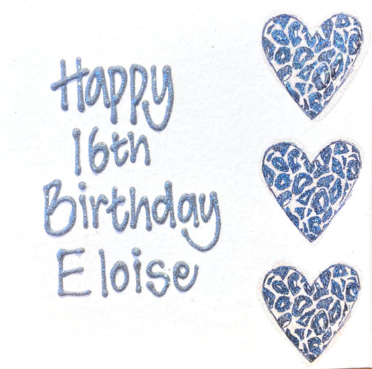 Small Personalised Birthday Card - Leopard Print Hearts