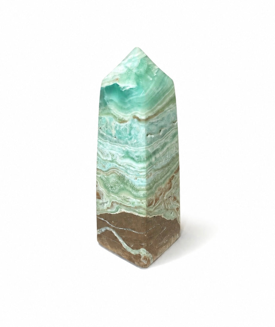 Smithsonite obelisk crystal in sea-blue tones for calm and emotional healing